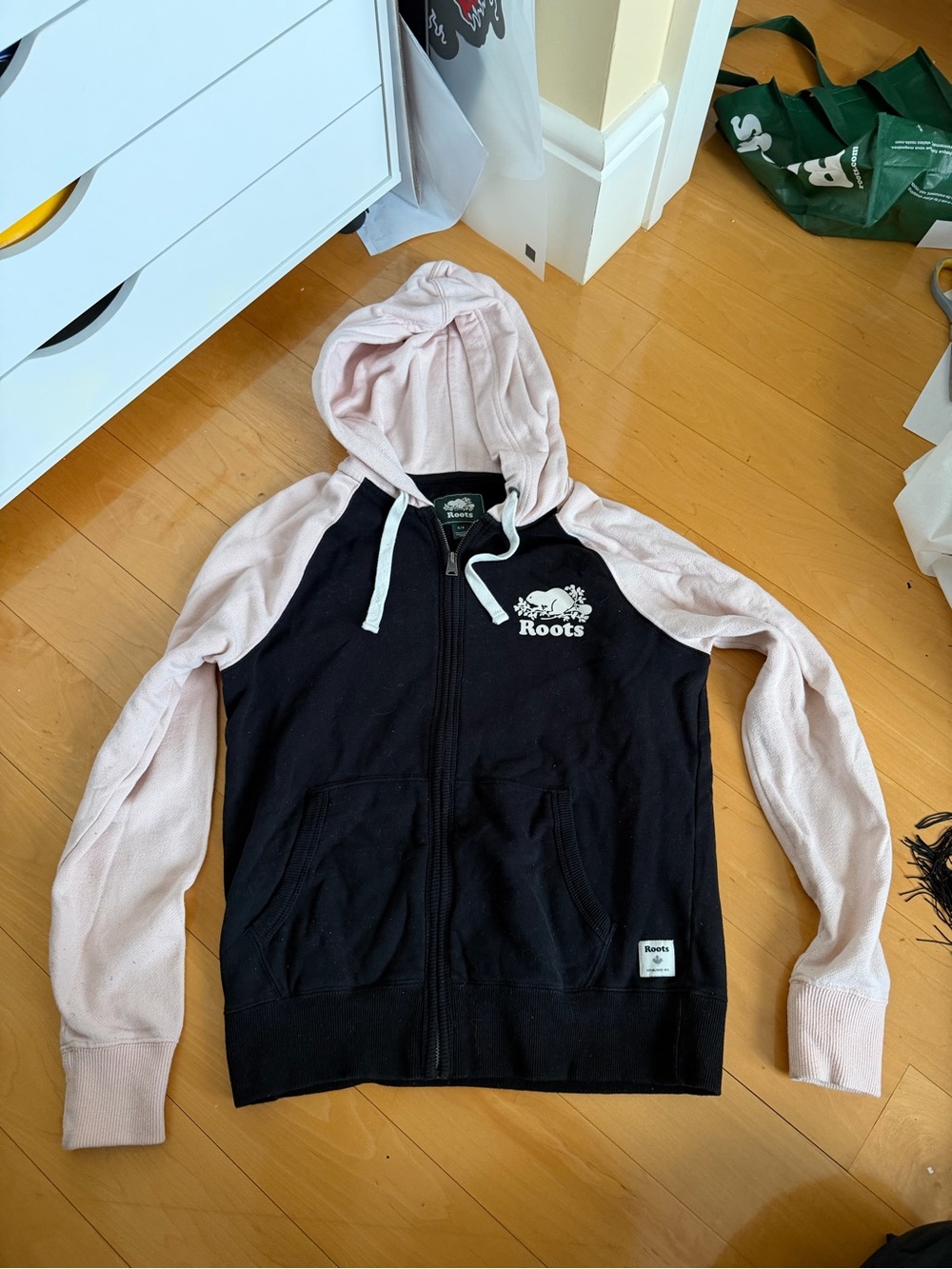 Roots Two-Tone Zip Hoodie - Black & light pink